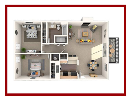 a stylized floor plan with bedrooms and a living room