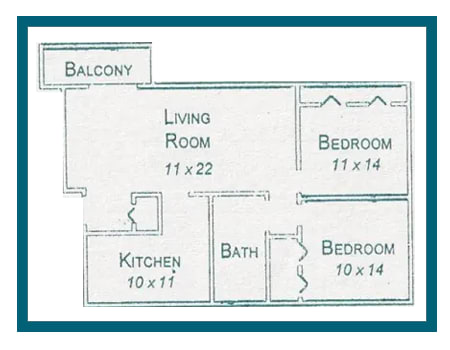 a stylized floor plan with bedrooms and a living room