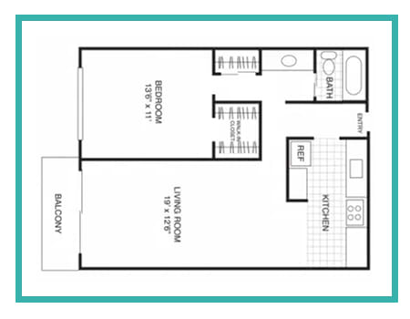 a stylized floor plan with bedrooms and a living room