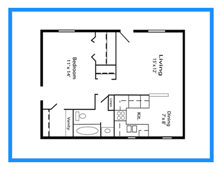 a stylized floor plan with bedrooms and a living room
