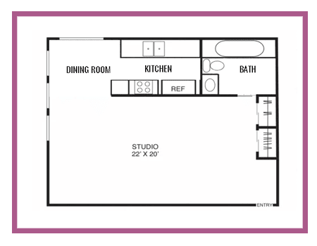a stylized floor plan with a bedroom and a living room