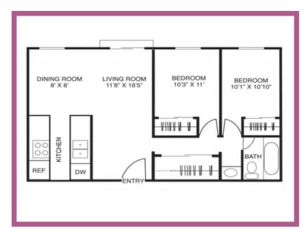 a stylized floor plan with a kitchen and a living room