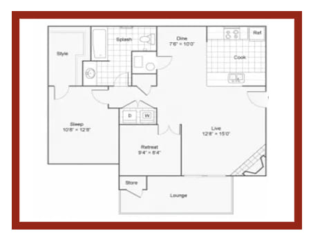 a stylized floor plan with bedrooms and a living room