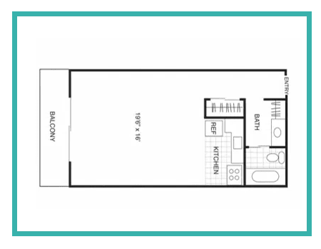 a stylized floor plan with a bedroom and a living room