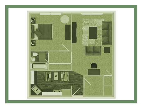 a floor plan of a house with a bedroom and a living room