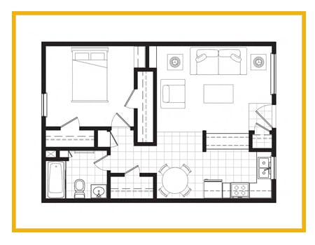 a stylized floor plan with bedrooms and a living room