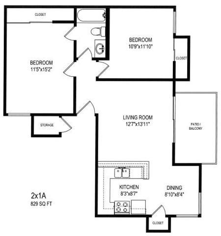Two Bedroom / One Bath A Floor Plan 829 Sq.Ft. at The Trails at San Dimas, San Dimas, CA 91773