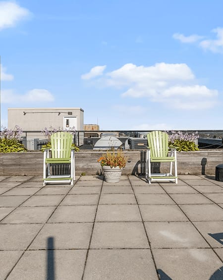 rooftop patio on top of downtown apartment building