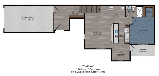 1 bed 1 bath floor plan G at The Flats on Houk, Delaware, Ohio