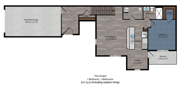 1 bed 1 bath floor plan G at The Flats on Houk, Delaware, Ohio