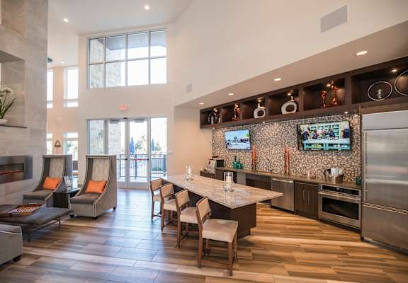 Club Room with Demonstration Kitchen at Parc at White Rock Luxury Apartments in Dallas TX
