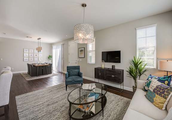 a living room with a couch and a coffee table