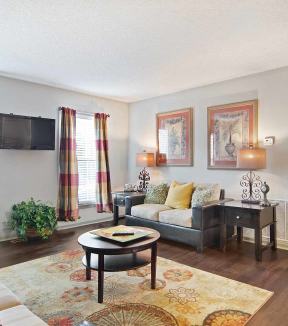 a living room with a couch and a tv