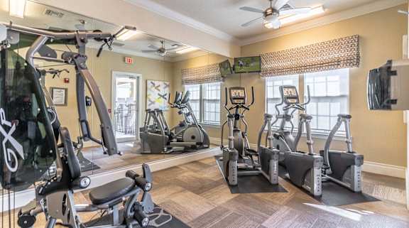 the gym at the enclave at woodbridge apartments in sugar land, tx