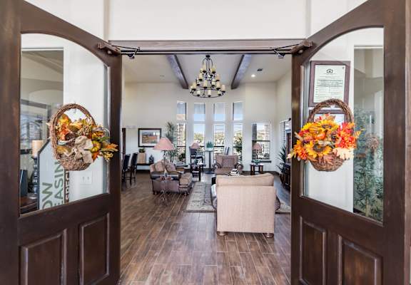 the view into the living room from the entry door of a house