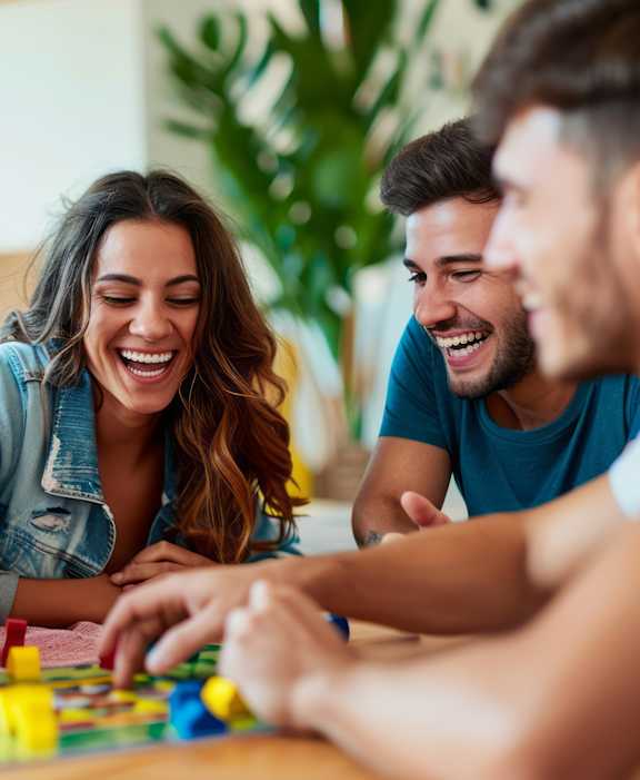 Three people are playing a board game together.