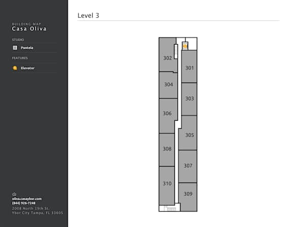 A building map of Casa Oliva Studio with a Pantela feature and an elevator.