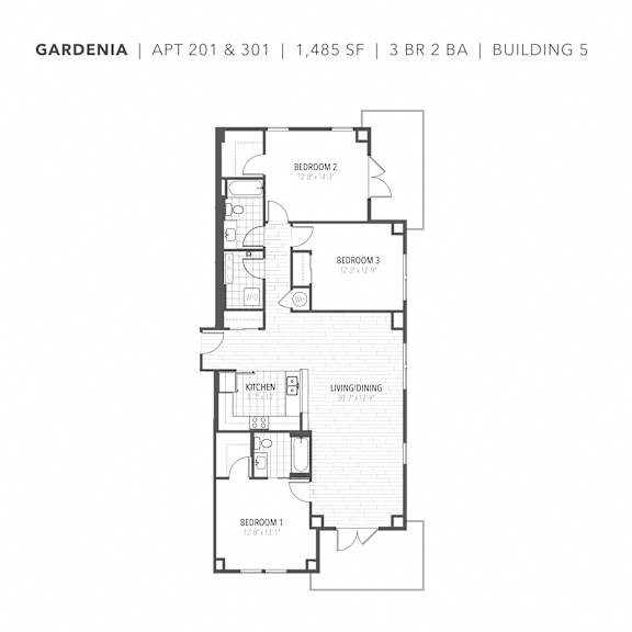 Gardenia spacious floor plan with three bedrooms two bathrooms at apartments in Newberry, FL