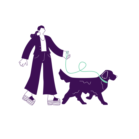 a woman walking her dog on a leash vector illustration illustration