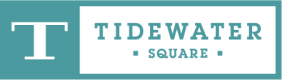 a white rectangle with the words tide water and square