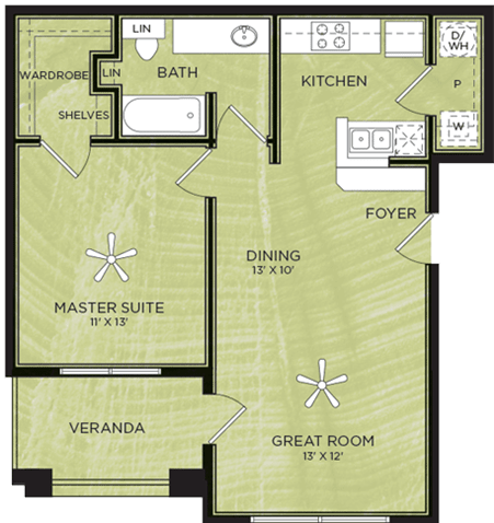 1 Bedroom 1 Bathroom Floor Plan