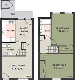  Floor Plan 2-Bedroom, 1-Bath