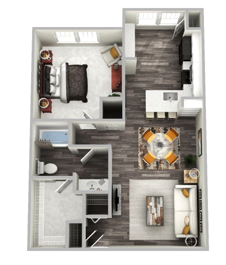 a 3d drawing of our 1 bedroom apartment at princeton court apartments in dallas,