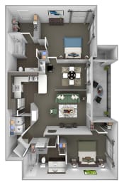 The Estates at River Pointe - B3 - 2 bedroom - 2 bath - 3D floor plan
