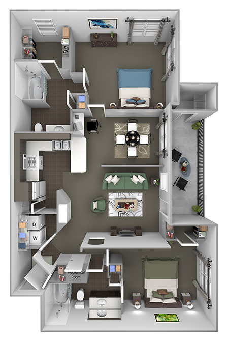 The Estates at River Pointe - B3 - 2 bedroom - 2 bath - 3D floor plan