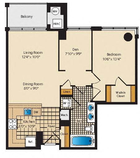 one bedroom apartments with balcony and den, Arlington