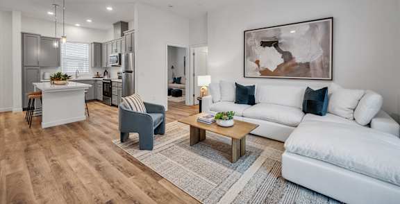 Living Area With Ceiling Fan at Estia Roseville Apartments, Roseville, California
