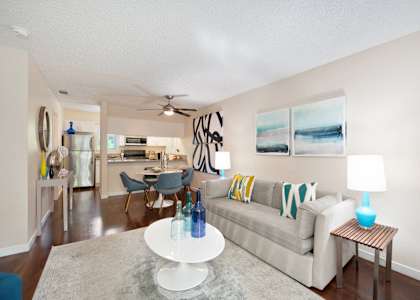 Bright living and dining space at Hidden Oaks Apartments, California, 95621