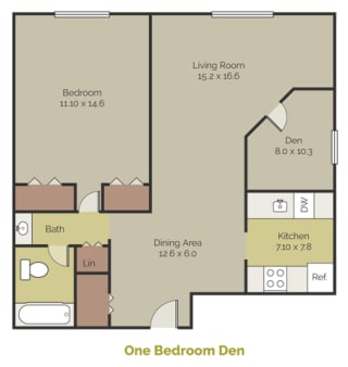 New Brookside One Bedroom Den Floor Plan