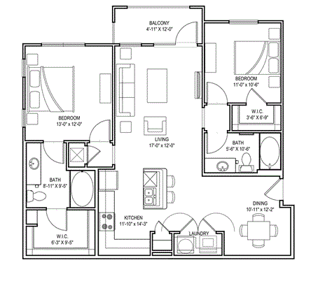2 bed 2 bath D Floor Plans at Audubon Park Apartment Homes, Zachary, 70791