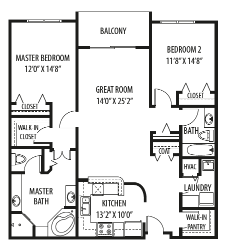 Floor Plan  2 bedroom 2 bath, 1,651 Sq.Ft. Floor Plan at Two Itasca Place, Itasca, Illinois