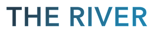 The image shows the words "THE RIVER" in bold, white letters on a black background.