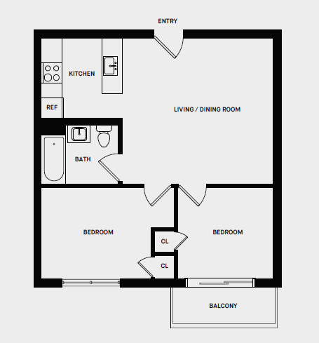 Floor Plan  P Line 2 Bed 1 Bath