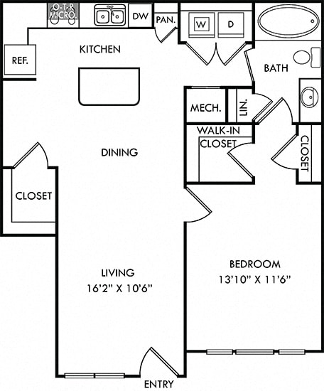 Jones. 1 bedroom apartment. Kitchen with island open to living/dinning rooms. 1 full bathroom. Walk-in closet. Extra storage closet.