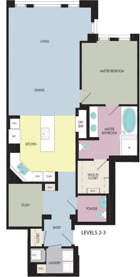 maple one bedroom apartment with den Floor plan at Wilshire Victoria luxury apartments in Westwood