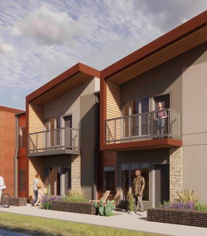 A rendering of townhomes at West corner.