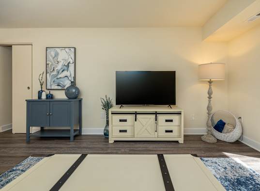 a living room with a couch and a washing machine