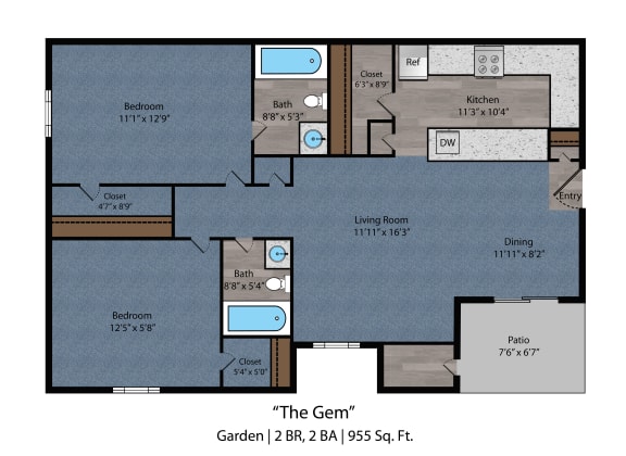 Floor Plan  2 bed 2 bath at Bayside Apartment Homes, Hilliard, OH, 43026
