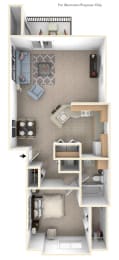 One Bedroom End Floor Plan at Canal 2 Apartments, Lansing, Michigan