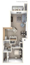 Traditional One Bedroom Floor Plan at Autumn Lakes Apartments and Townhomes, Indiana, 46544