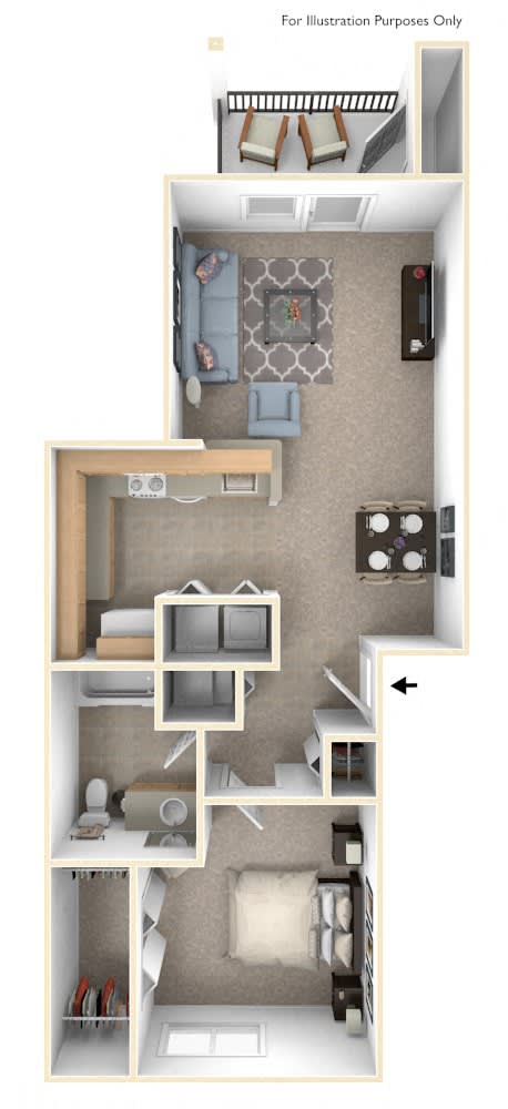 One Bedroom Floor Plan at Stoney Pointe Apartment Homes, Wichita