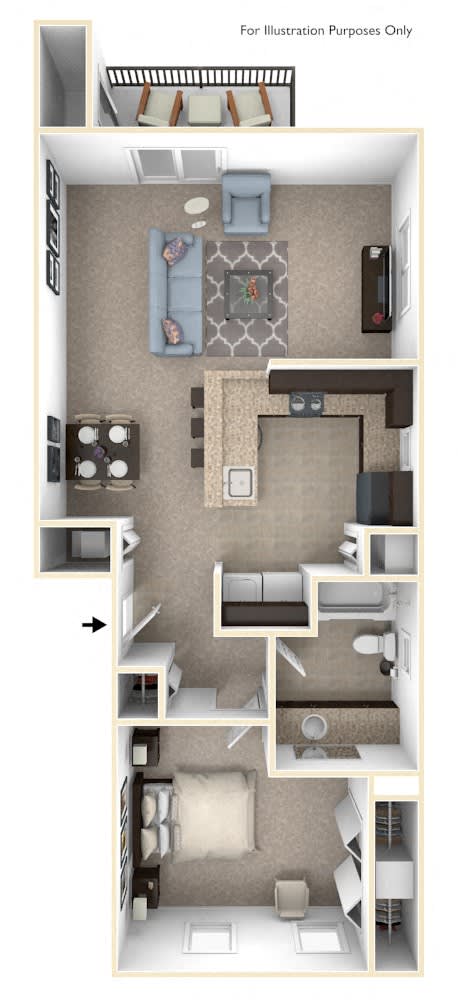 One Bedroom End Floor Plan at Andover Pointe Apartment Homes, Nebraska