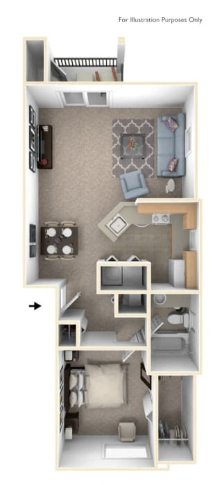 One Bedroom One Bath - End Floorplan at Colonial Pointe at Fairview Apartments, Nebraska