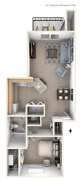 One Bedroom Floorplan at North Pointe Apartments, Elkhart, IN, 46514