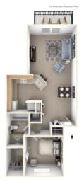 One Bedroom Alpine Floor Plan at Trappers Cove Apartments, Lansing, MI, 48910