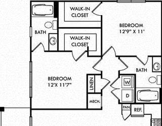 The Davis. 2 bedroom apartment. Kitchen with island open to living/dinning rooms. 2 full bathrooms. Walk-in closets. Patio/balcony.